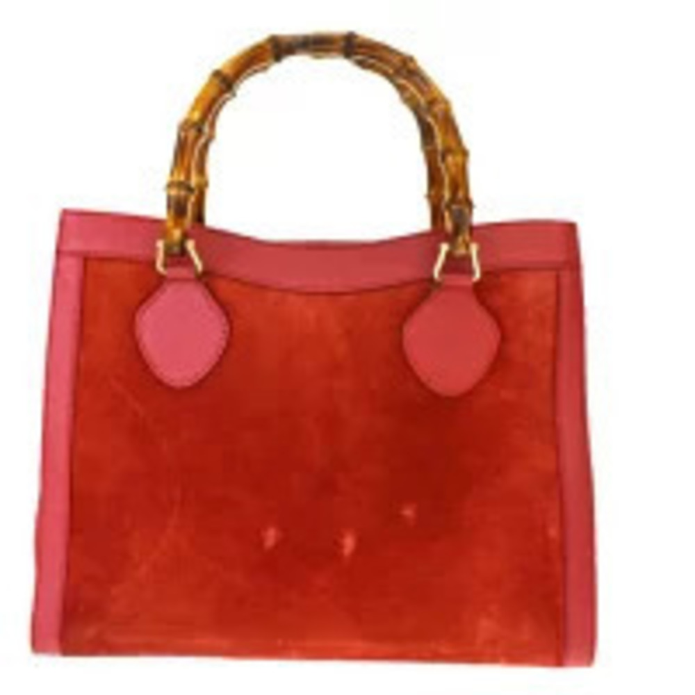 Gucci Bamboo Handbag Red Suede Leather
